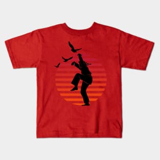 Master of Defense Karate Kick on Sunset Red Kids T-Shirt